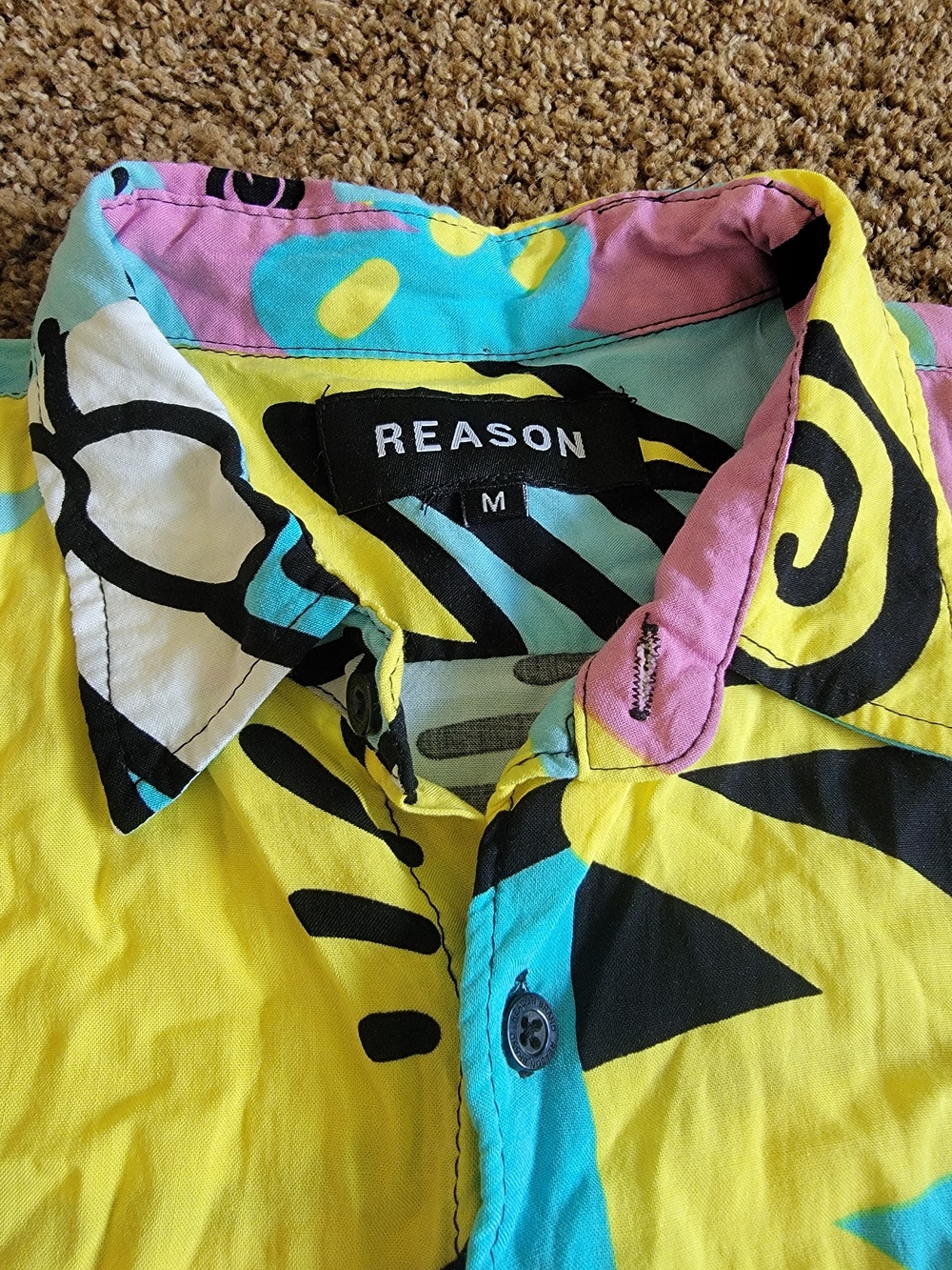 REASON Men's Multi Colored Print  Shirt - Medium